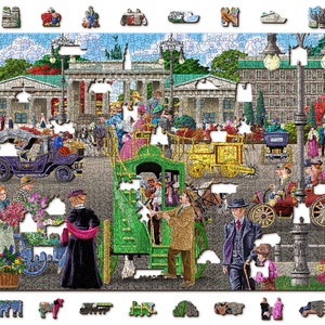 Wooden Jigsaw Puzzle &quot;Paris Square In Berlin&quot; 200, 500, 750, 1000 pcs Retro City Unique Shaped Pieces Vintage Adults Kids Wooden.City