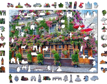 Wooden Jigsaw Puzzle "London Pub" 500 pcs Unique Kids Adults Flower Landscape Unusual Pieces Wooden City