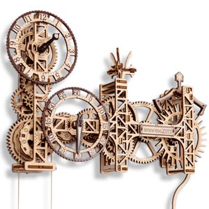 WOODEN.CITY Steampunk Wall Clock: 3D Puzzle for Adults, Wall-Mounted Pendulum Clock with 257 Wooden Parts, DIY Model Kit for Adults