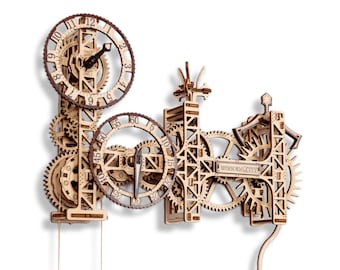 WOODEN.CITY Steampunk Wall Clock: 3D Puzzle for Adults, Wall-Mounted Pendulum Clock with 257 Wooden Parts, DIY Model Kit for Adults