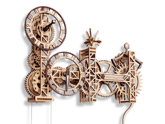 WOODEN.CITY Steampunk Wall Clock: 3D Puzzle for Adults, Wall-Mounted Pendulum Clock with 257 Wooden Parts, DIY Model Kit for Adults