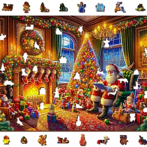 Wooden Christmas Jigsaw Puzzle 1000 pieces - Christmas Eve Magic - Christmas Vacation Puzzle for Adults Unique Pieces by Wooden.City