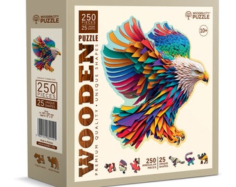 Wooden Puzzle Bright Eagle 250 Pieces - Unique Unusual Jigsaw Puzzles with Animal Shaped Pieces - Wooden.City