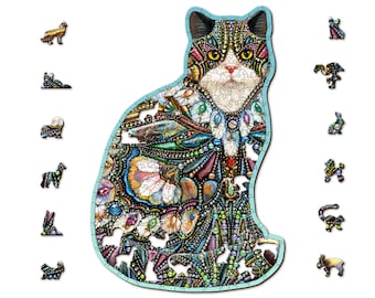 Wooden Jigsaw Puzzle 250 pieces &quot;The Jeweled Cat&quot; | Family gift |  Wooden.City