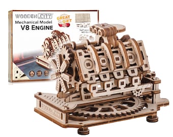 Puzzle 3D "V8 Engine" Model Building Kits For Adults - Wooden Model Kits For Adults To Build A Secret Vintage Storage Box With Lock