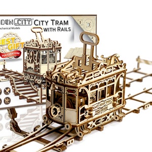Puzzle 3D &quot;City Tram with Rails&quot; DIY Wooden Model Kits For Adults To Build Railway - Wooden Puzzles Brain Teaser - Toys Men Teens