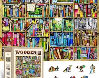 Drewniane Puzzle Biblioteka 1000 elementów - Unikalne, nietypowe puzzle z elementami w kształcie zwierząt - Wooden.City