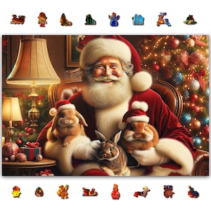 WOODEN.CITY Wooden Christmas Puzzles 500 Piece - Santa & Cute Rabbits - Jigsaw Puzzles for Adults -Made in EU