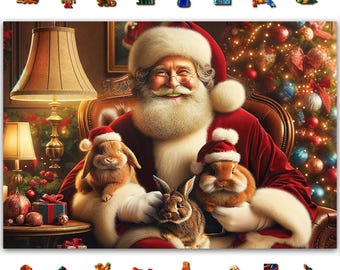 WOODEN.CITY Wooden Christmas Puzzles 500 Piece - Santa & Cute Rabbits - Jigsaw Puzzles for Adults -Made in EU