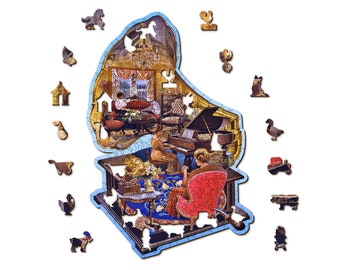 Rompecabezas de madera - Gramófono acogedor (250 piezas) / Formas únicas, rompecabezas, juegos de mesa, regalo para niños y adultos, Wooden.City