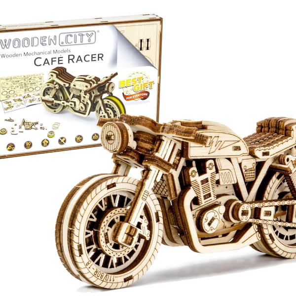 Puzzle 3D Motorbikes "Cafe Racer" Wooden Model Kits For Adults To Build - Motorcycle Model Building Kits Adults Men Women Teens 14+