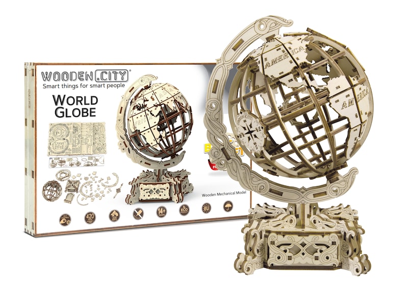 Houten mechanische wereldbolpuzzels voor volwassenen en kinderen om te bouwen door WOODEN.CITY | Houten 3D-puzzels | Modelset | Verjaardagscadeau afbeelding 1