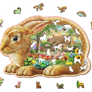 Wooden Puzzle 250 Pieces  &quot;Garden Bunny&quot; | Puzzles for Adults | Unique Puzzles | Family Gifts