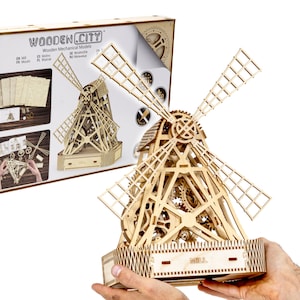 Puzzle 3D  &quot;Mill&quot; Puzzle Box Kit Model Building - Wooden Model Kits Adults - Build Secret Vintage Storage Box With Lock - Craft Box
