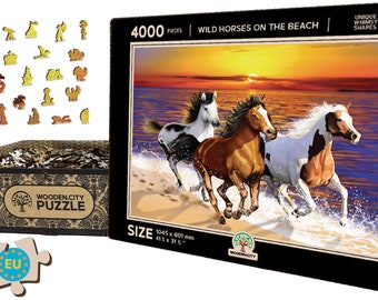 4000 piece Wooden Puzzle Wild Horses - Perfect Wooden Jigsaw for Adults - Great Gift - Fun Wooden Puzzles with Unique Unusual Animal Pieces