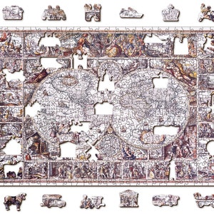 Houten legpuzzel "Map The Age of Exploration" 500 stukjes Volwassenen Kinderen Kleurrijk Ongewoon gevormde stukken Houten.Stad