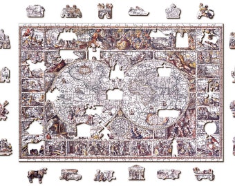 Wooden Jigsaw Puzzle "Map The Age of Exploration" 500 pcs Adults Kids Colourful Unusual Shaped Pieces Wooden.City