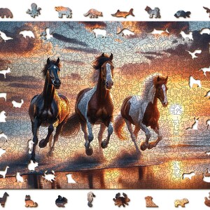 Wooden Puzzle wild Horses On The Beach 1000 Pieces Unique Unusual wooden-puzzle-wild-horses-on-the-beach-1000-pieces-unique-unusual