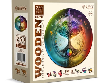 Drewniane Puzzle Drzewo Życia 250 elementów - Unikalne, nietypowe puzzle z elementami w kształcie zwierząt - Wooden.City