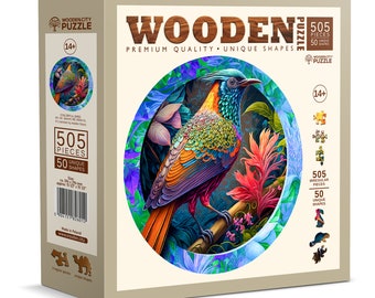 Wooden Puzzle Colorful Bird 500 Pieces - Unique Unusual Jigsaw Puzzles with Animal Shaped Pieces - Wooden.City