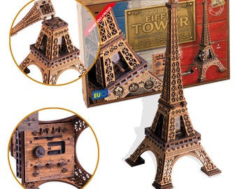 Puzzle Escape Box Wieża Eiffla | Drewniany mechaniczny model 3D | Sekretne pudełko z łamigłówką | Puzzle Escape Room DIY dla dorosłych | Pomysłowy prezent