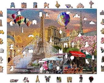 Puzzle Drewniane  "Wiosna w Paryżu" 150, 300, 600, 1000 Puzzle dla dorosłych | Prezent dla żony Prezent urodzinowy | Prezent rodzinny