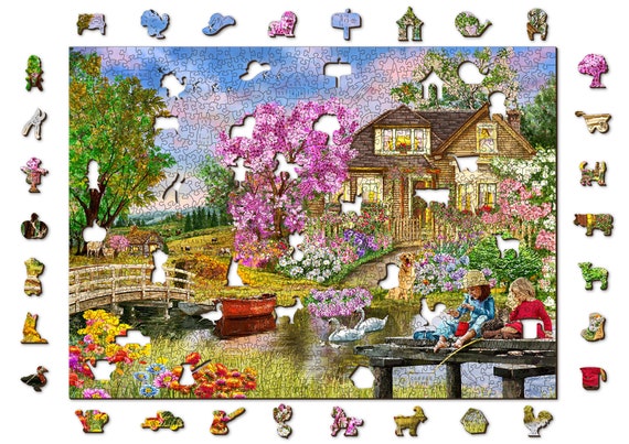 Puzzle in legno Springtime Cottage 200, 500, 750, 1000 pezzi
