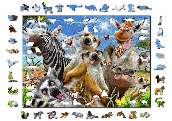 Wooden Jigsaw Puzzle welcome to Africa 150, 300, 500 Pcs Safari Kids Adults  Giraffe Zebra Unusual Animal Pieces Wooden.city 