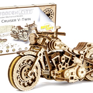 Cruser V-Twin by Wooden.City | Motocykl | Puzzle Drewniane 3D | Model do Samodzielnego Montażu | Świetny Prezent Urodzinowy