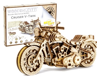 Cruser V-Twin by Wooden.City | Motocykl | Puzzle Drewniane 3D | Model do Samodzielnego Montażu | Świetny Prezent Urodzinowy