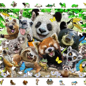 Wooden.City - Bear Paradise 300, 1000 pcs | Safari Wooden Jigsaw Puzzle Birds Bear Wildlife Unique Animal Pieces Fun For Kids Adults