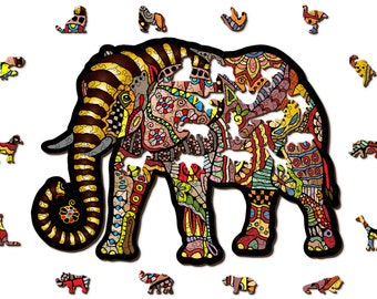 Puzzle drewniane "Magiczny słoń" 150-250 elementów | Puzzle dla dorosłych | Wyjątkowe układanki | Prezent rodzinny