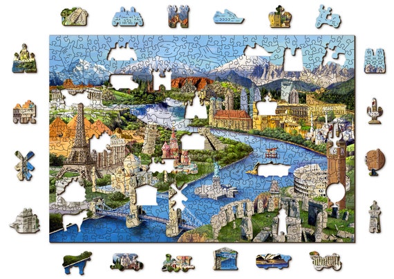 Wooden Jigsaw Puzzle - World Landmarks - 505 Pcs Travel Kids