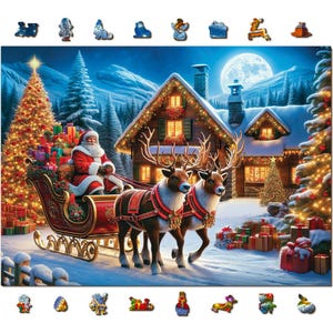 Wooden Christmas Jigsaw Puzzle 1000 pieces - Santa Claus Is Comin&#39; - Christmas Vacation Puzzle for Adults Unique Pieces by Wooden.City