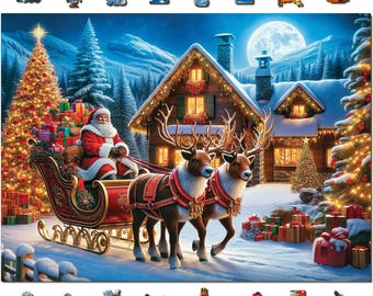 Quebra-cabeça de Natal de madeira com 1000 peças - Papai Noel está chegando - Quebra-cabeça de férias de Natal para adultos - Peças exclusivas da Wooden.City