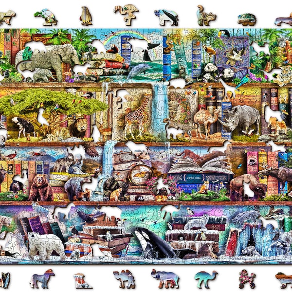 Puzzle en Bois Animaux - L'étonnant Royaume des Animaux 1000 +10 pcs - Wooden Jigsaw Puzzles Casse-tête Famille Adultes Enfants Wooden.City