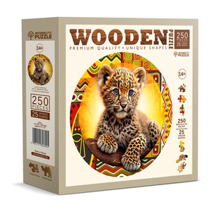 Wooden Puzzle Cute Little Leopard 250 Pieces - Unique Unusual Jigsaw Puzzles with Animal Shaped Pieces - Wooden.City