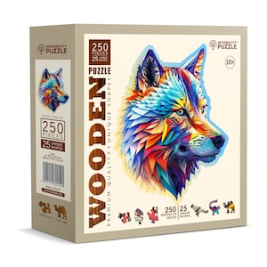 Wooden Puzzle Classy Wolf 250 Pieces - Unique Unusual Jigsaw Puzzles with Animal Shaped Pieces - Wooden.City