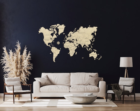 WOODEN.CITY Wooden World Map Wall Decor XXL - Wooden Map of The World for  Wall - Places I've Been Map of the World Wall Art - Wood World Map Wall Art