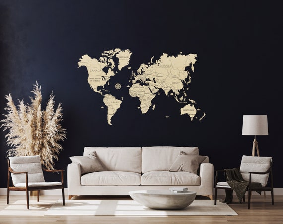 WOODEN.CITY Wooden World Map Wall Decor XXL - Wooden Map of The World for  Wall - Places I've Been Map of the World Wall Art - Wood World Map Wall Art