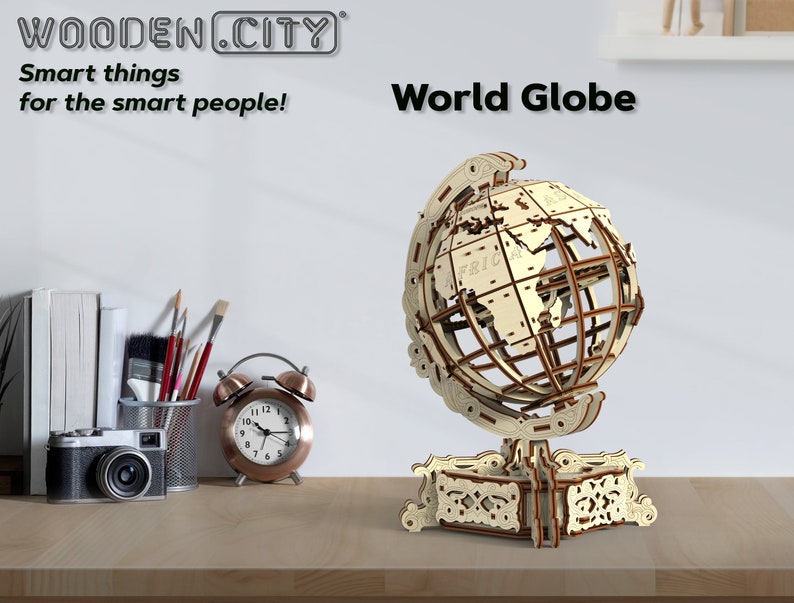 Houten mechanische wereldbolpuzzels voor volwassenen en kinderen om te bouwen door WOODEN.CITY | Houten 3D-puzzels | Modelset | Verjaardagscadeau afbeelding 6