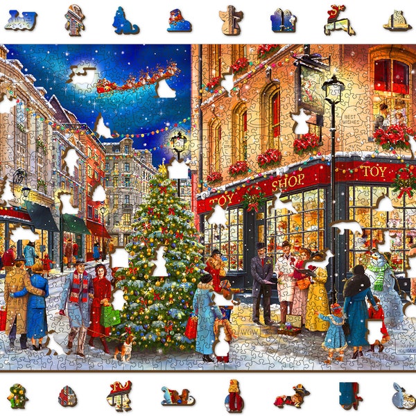 Wooden.City Puzzle Exclusif en Bois - Rue de Noël 500  1000 pcs - Wooden Jigsaw Puzzles Casse-tête Famille Adultes & Enfants