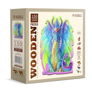 Wooden Puzzle Magnificent Dragon 150 Pieces - Unique Unusual Jigsaw Puzzles with Animal Shaped Pieces - Wooden.City