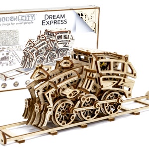 Puzzle 3D &quot;Dream Express&quot; DIY Wooden Model Kits For Adults To Build Steampunk Railway - Wooden Puzzles for Brain Teaser Toys Men Teens