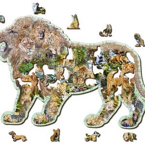 Drewniane Puzzle 250 elementów &quot;Lion Roar&quot; | Prezent urodzinowy | Na wszystkie okazje |  Wooden.City