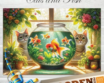 Wooden Puzzle "Cats and Fish" 500 pieces | Puzzles for Adults | Puzzle Lover Gift Wife Birthday Gift | Unique Puzzles | Family Gifts
