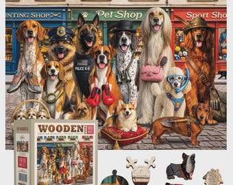 Puzzle in legno "Downtown Dogs" - Puzzle in legno da 1000 pezzi - Puzzle unici e insoliti con pezzi sagomati di Wooden.City