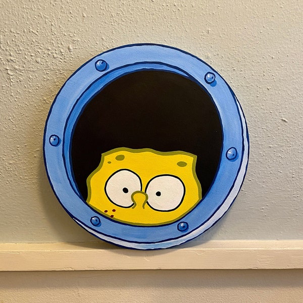 Spongebob Peeking Out Porthole Window - Painting