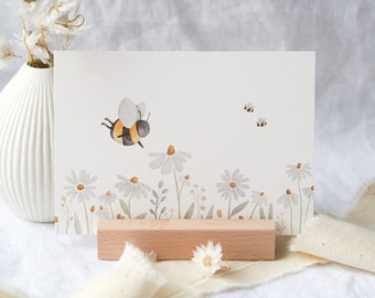 Postkarte Blumenwiese mit Bienen | Karte Blumen Frühling Kindergeburtstag Geburtstag Blumen Geschenk Geburtstagskarte Grußkarte Blumenfeld