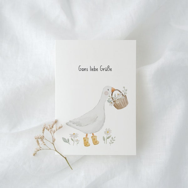 Postkarte "Gans liebe Grüße" | Grußkarte Frühling Karte Grüße Blumen Dankeskarte Geburtstag Geschenkidee lustige Karte